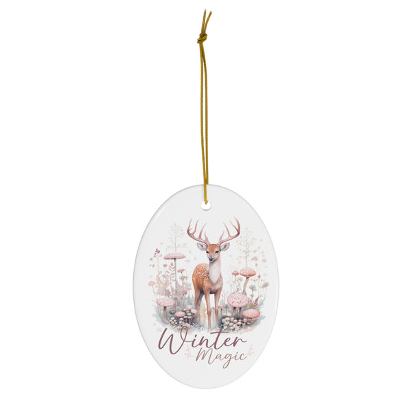 Porcelain Ceramic Ornament - Winter Deer Magic