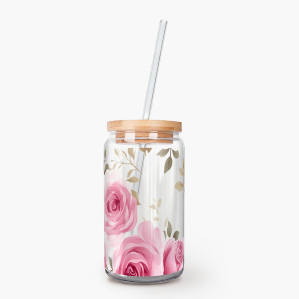 Soda Can Glass - Pink Roses, 16oz