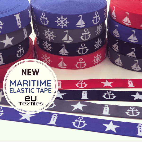 Elastic Tape-Anchor-Lighthouse-Star-Navy Blue