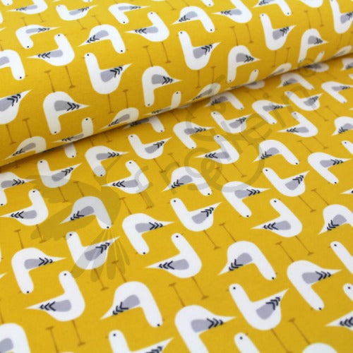 Remnant 27-inch - Organic Cotton Jersey - Seagulls - Yellow