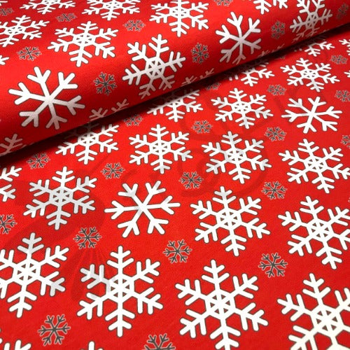 Remnant 15-inch - Organic Cotton Jersey - Snowflakes - Red