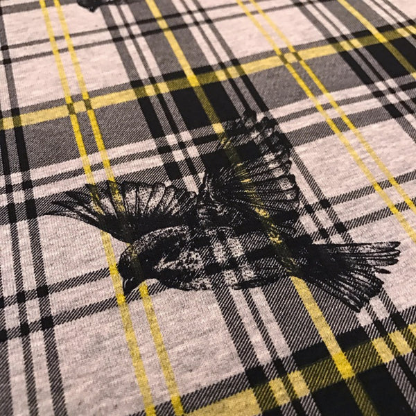 French Terry brushed - Plaid Sparrows - Yellow
