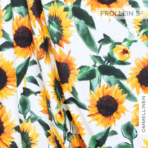 Remnant 1 3/8-yards - Organic Cotton Jersey - Sunflowers - White