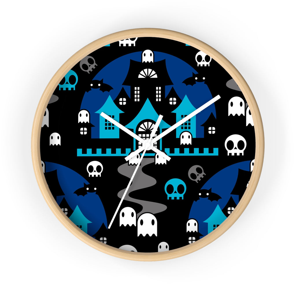Round Wall Clock - Halloween BOO - Blue