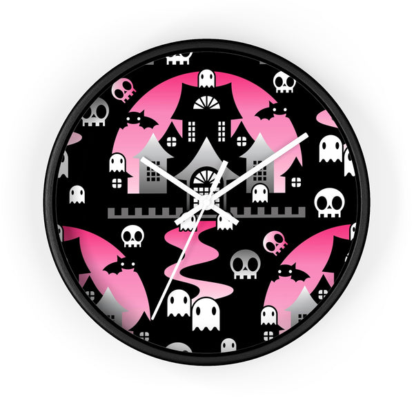 Round Halloween Wall Clock - BOO - Pink