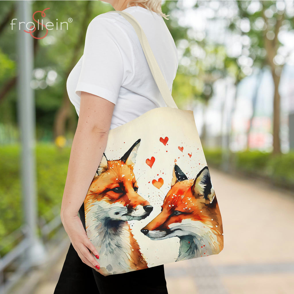 Watercolor Fox in Love Canvas Tote Bag