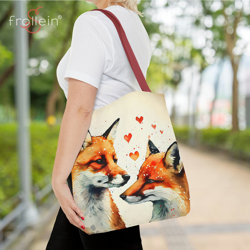 Watercolor Fox in Love Canvas Tote Bag