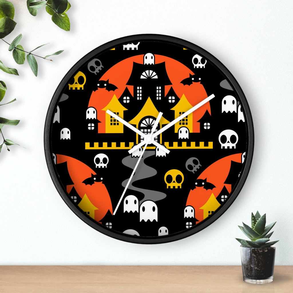 Round Wall Clock - Halloween BOO - Orange-Yellow