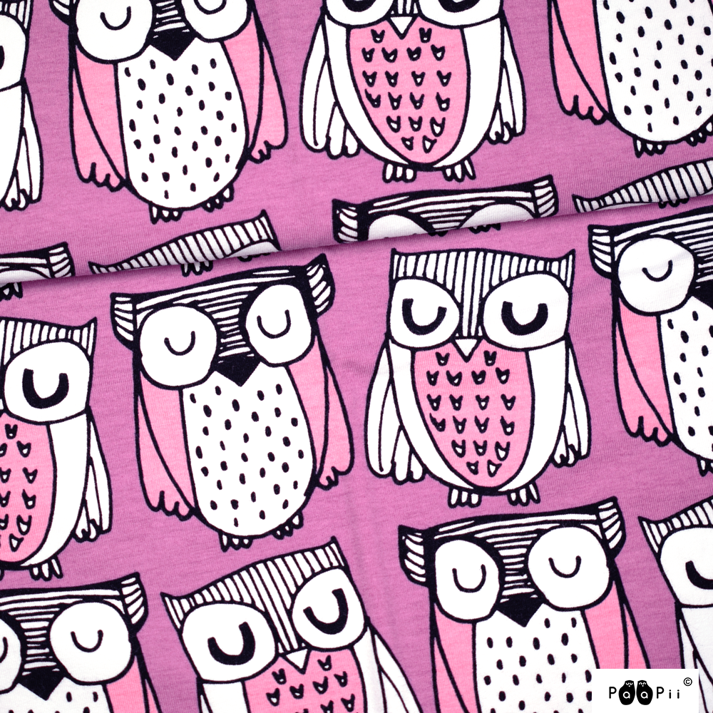 Organic Cotton Jersey - Owl - Pink