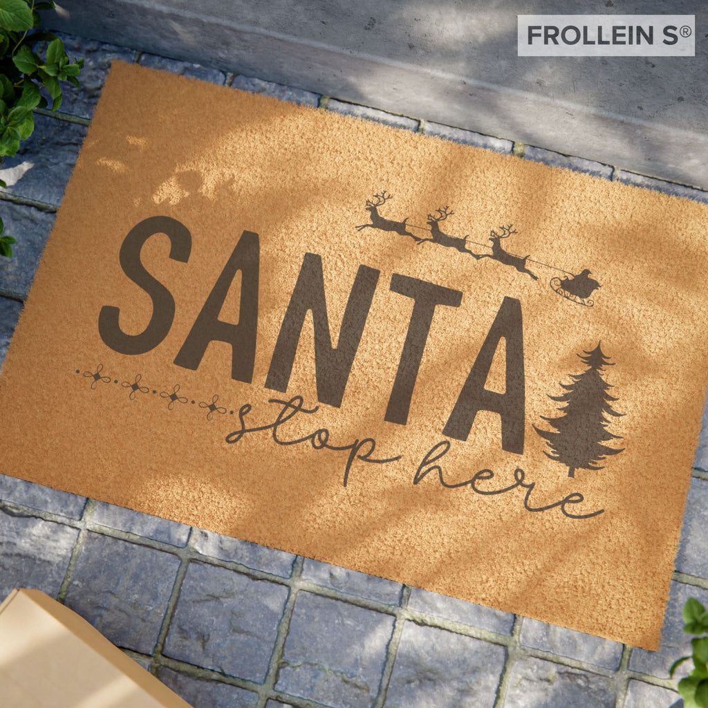 Christmas Doormat - "Santa Stop Here" Holiday Welcome Mat