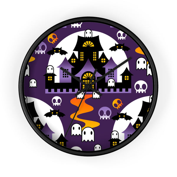 Spooky Round Halloween Wall Clock - BOO - Purple Orange