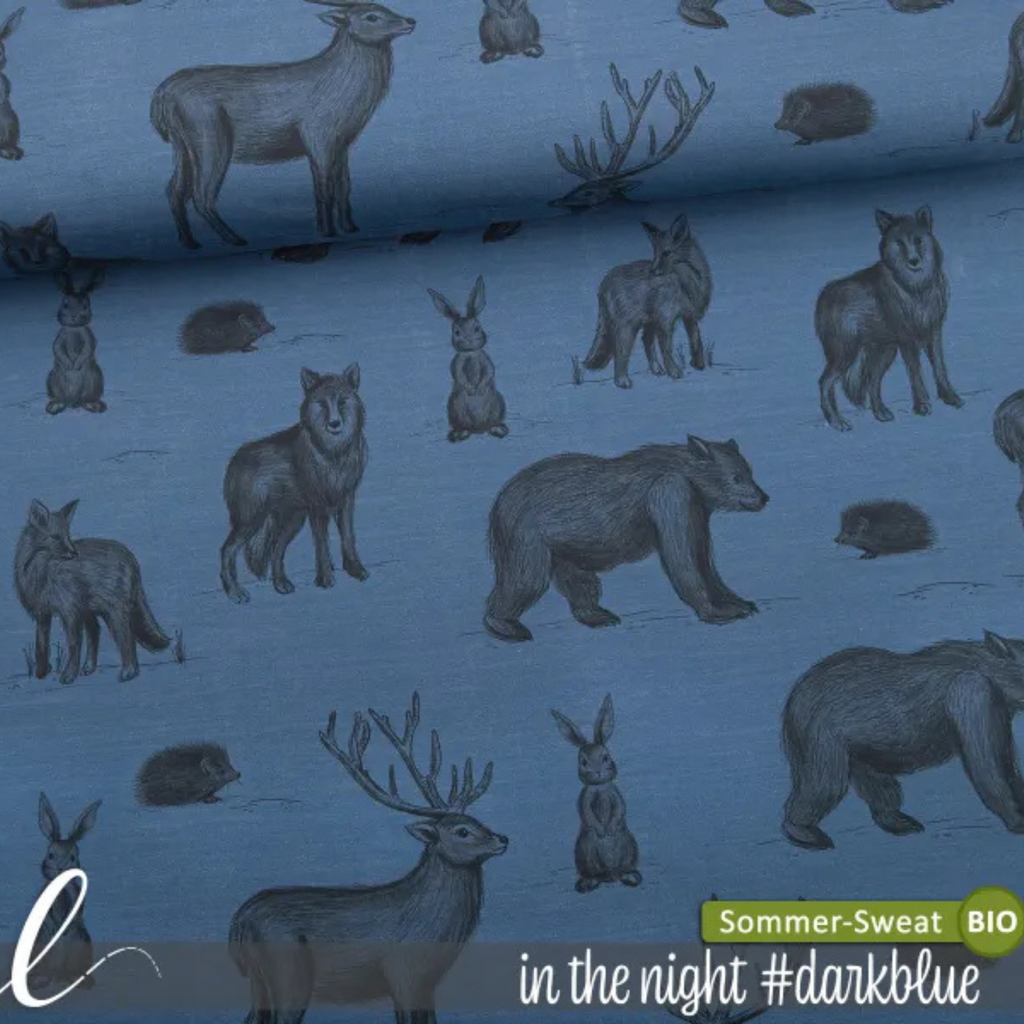 Organic French Terry Fabric Pre-Order with Forest Animals Print - Wolf, Bear, Rabbit, Deer, Hedgehog, Fox