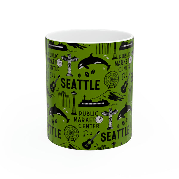 Exclusive Seattle Design Ceramic Coffee Mug 11 oz - Green
