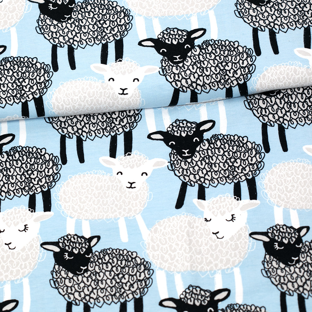 Organic Cotton Jersey - Sheep - Light Blue