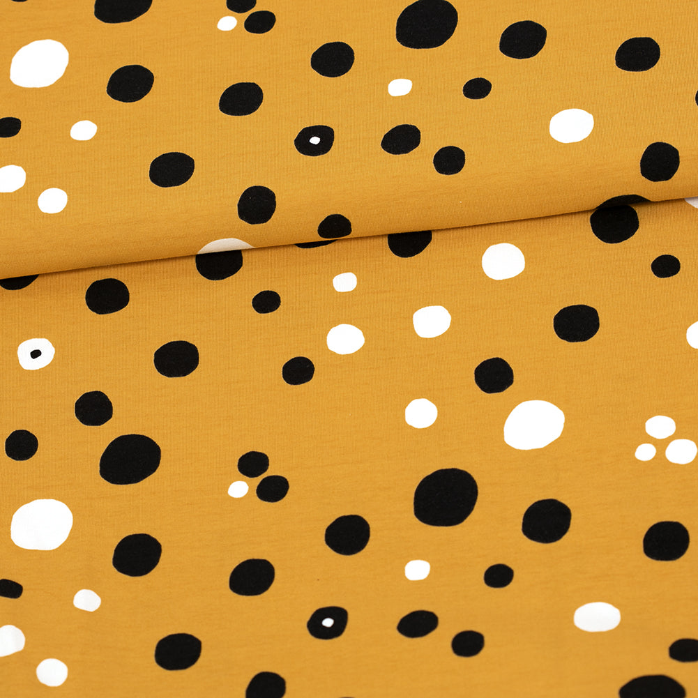 Organic Cotton Jersey - Dots - Mustard Yellow