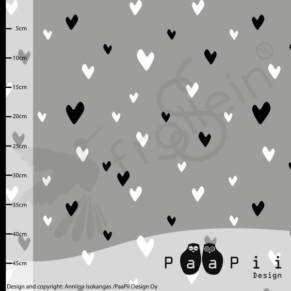 Remnant 27-inch - Organic Cotton Jersey - Hearts - Gray