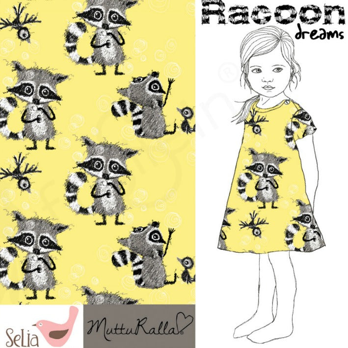 Fat Half - Cotton Jersey - Raccoon Dreams - Yellow