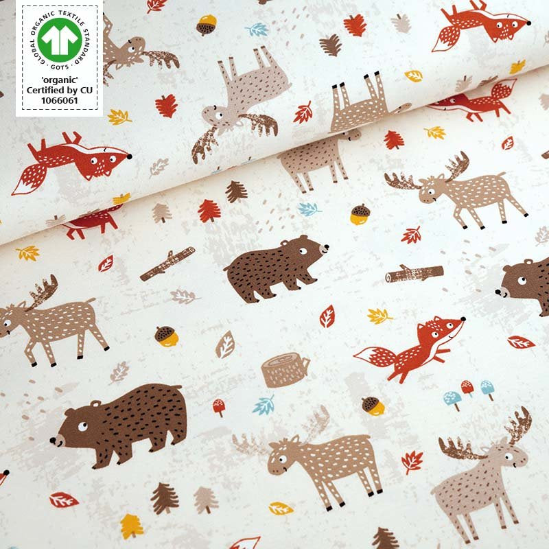 Pre-Order Organic Cotton Jersey - Fox, Elk, Bear - Vanilla