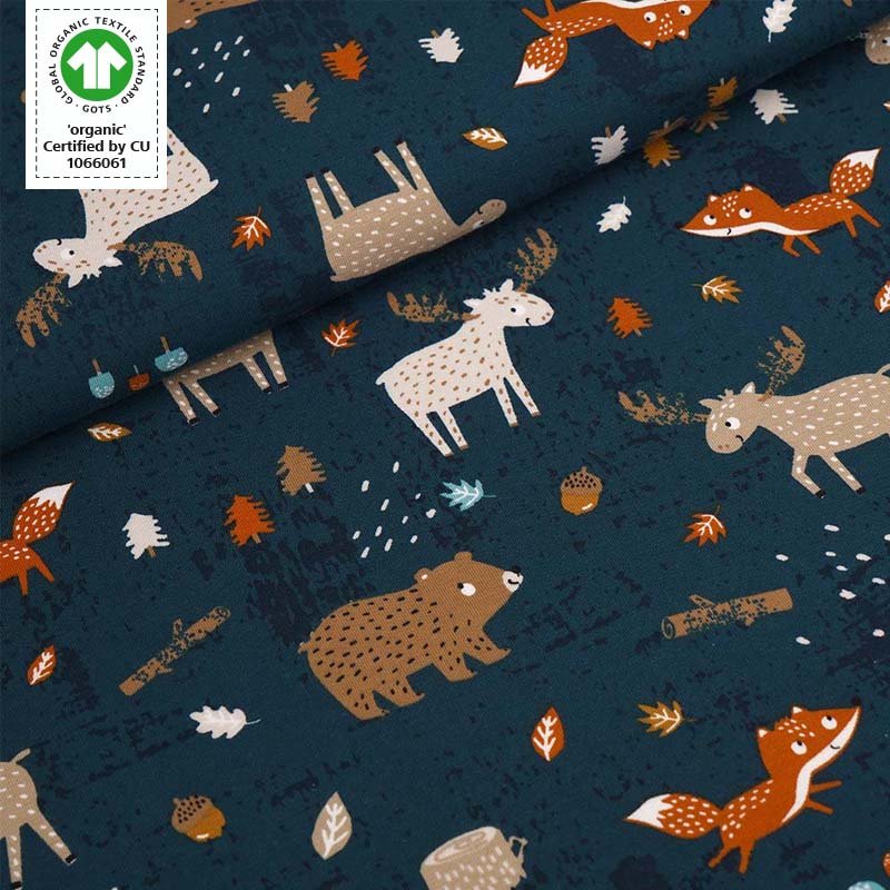 Pre-Order Organic Cotton Jersey - Fox, Elk, Bear - Water By Night