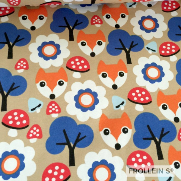 Cotton Jersey - Fox In The Forest - Beige