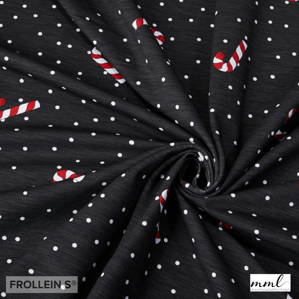 French Terry - Candy Canes - Black