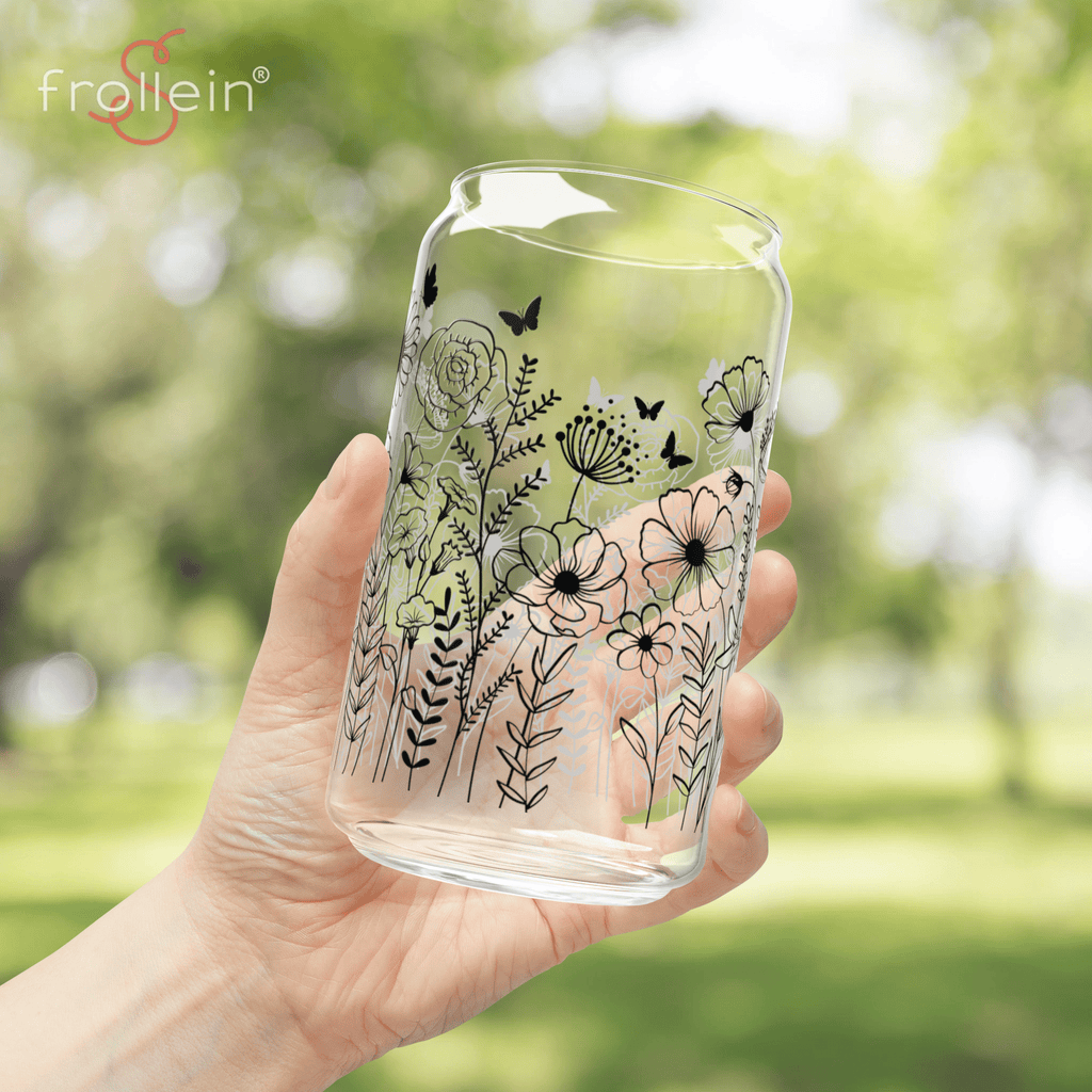 Can Glass - Flower Outlines Libbey Glass Can Shaped Glass, 16oz - Frollein S®