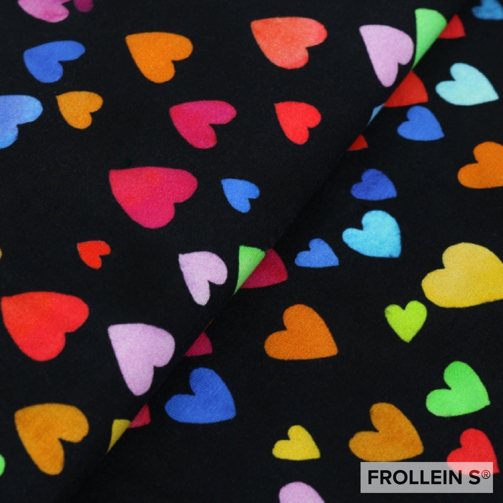 Cotton Jersey - Cotton Jersey - Colorful Rainbow Hearts - Black - Frollein S®