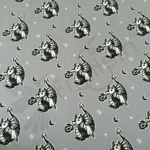 Cotton Jersey - Cotton Jersey - Doodle Dragon - Gray - Frollein S®