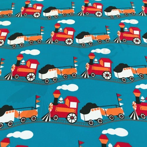 Cotton Jersey - Cotton Jersey - Vintage Trains - Turquoise - Frollein S®