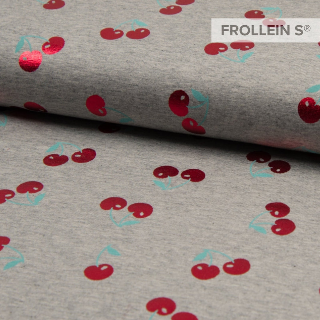  - Cotton Jersey - Foil Print - Cherries - gray - Frollein S®