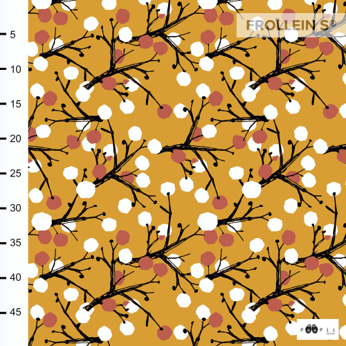 Cotton Jersey - Organic Cotton Jersey - Berry Tree - Mustard - Frollein S®