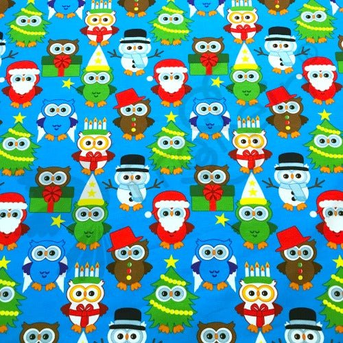 Cotton Jersey - Organic Cotton Jersey - Christmas Owls - Blue - Frollein S®