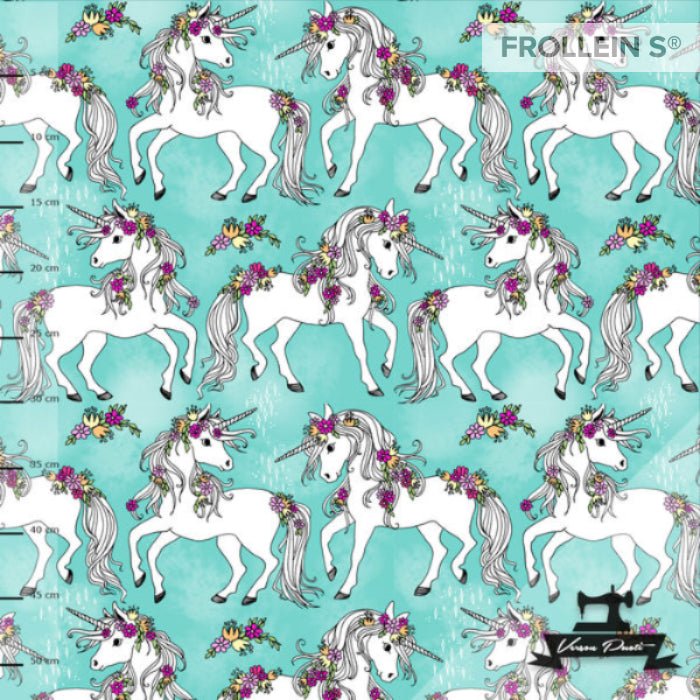 Cotton Jersey - Organic Cotton Jersey - Flower Unicorns - Aqua - Frollein S®