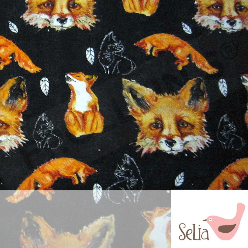 Cotton Jersey - Organic Cotton Jersey - Foxes - Black - Frollein S®