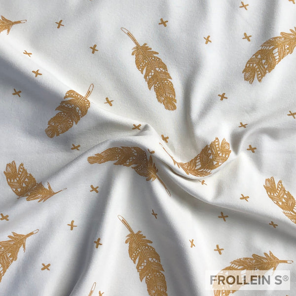 Cotton Jersey - Organic Cotton Jersey - Gold Glitter Feathers - Offwhite - Frollein S®