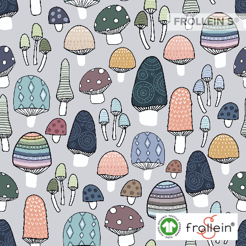 Cotton Jersey - Organic Cotton Jersey - Mushrooms - Light Gray - Frollein S®