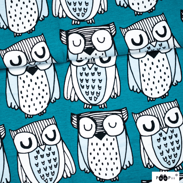 Cotton Jersey - Organic Cotton Jersey - Owl - Teal - Frollein S®