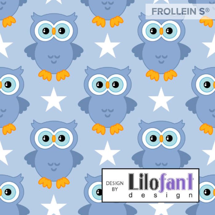 Cotton Jersey - Organic Cotton Jersey - Owls - Dusty Blue - Frollein S®