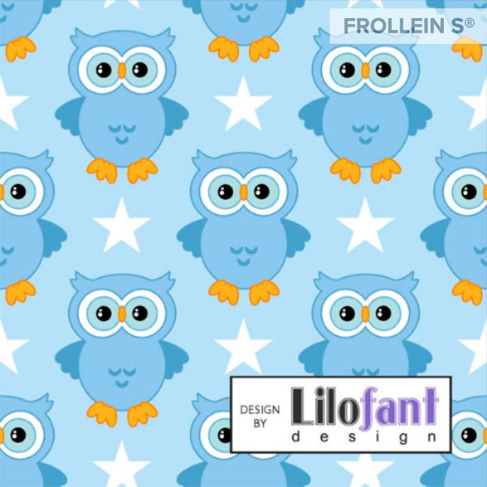 Cotton Jersey - Organic Cotton Jersey - Owls - Light Blue - Frollein S®