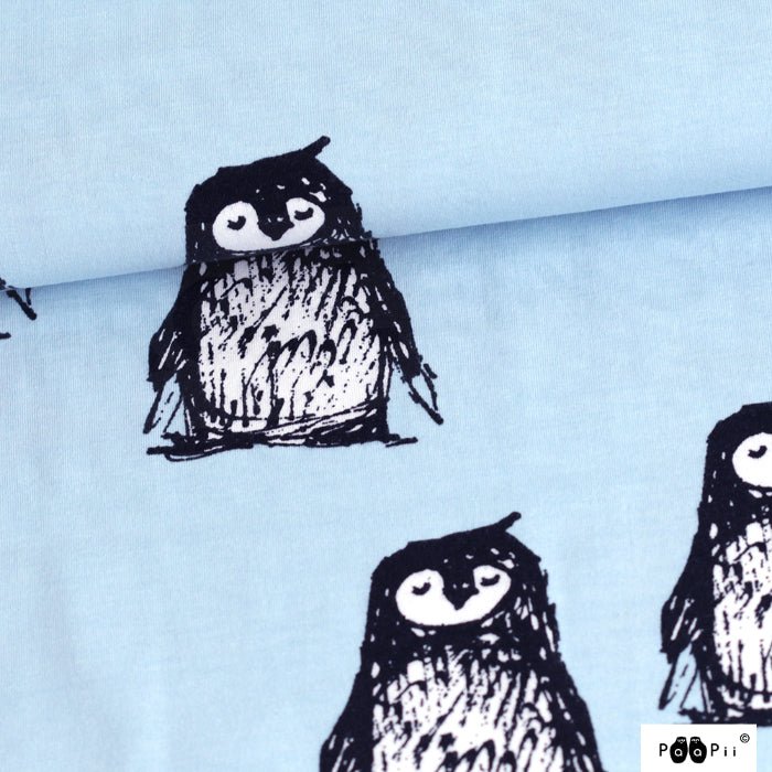 Cotton Jersey - Organic Cotton Jersey - Penguins - Light Blue - Frollein S®