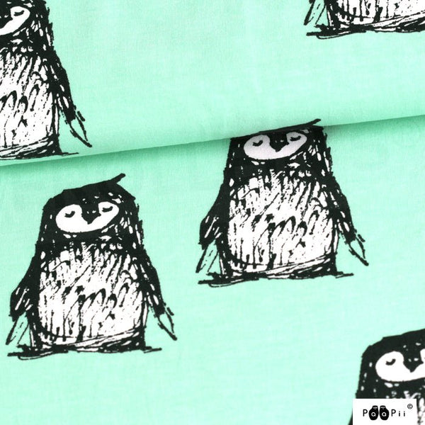 Cotton Jersey - Organic Cotton Jersey - Penguins - Mint - Frollein S®