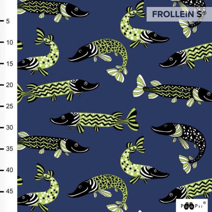 Cotton Jersey - Organic Cotton Jersey - Pike Fish - Blueberry - Frollein S®