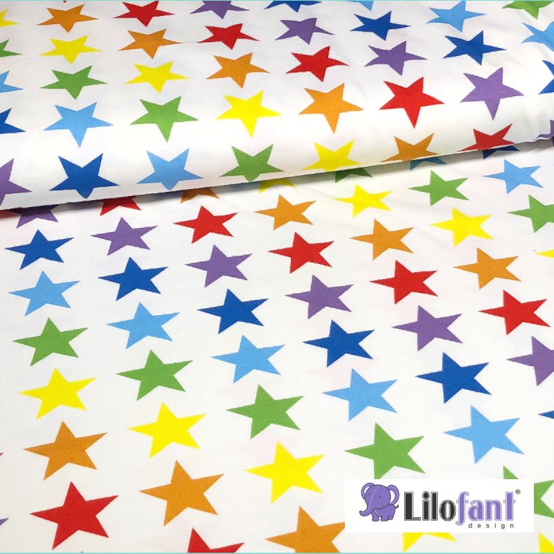 Cotton Jersey - Organic Cotton Jersey - Rainbow Stars - White - Frollein S®