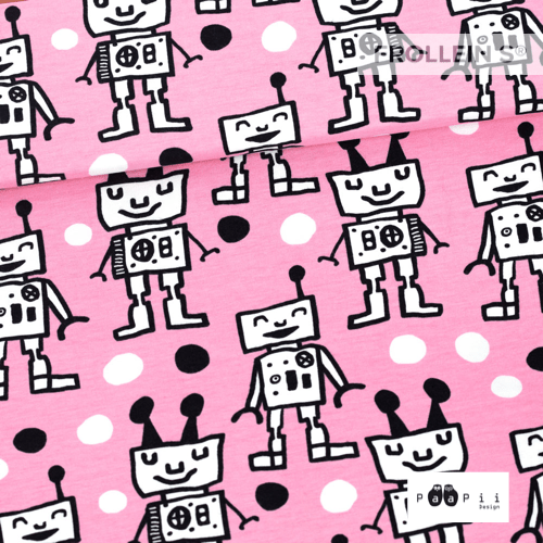 Cotton Jersey - Organic Cotton Jersey - Robots - Pink - Frollein S®