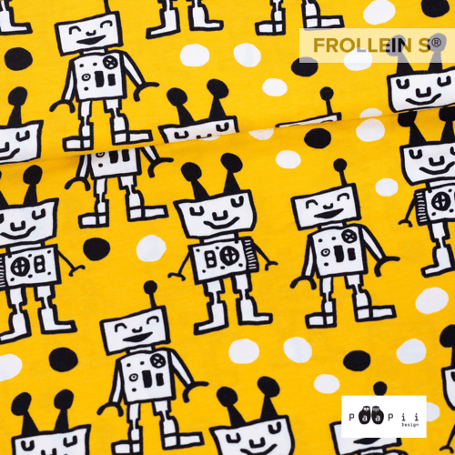 Cotton Jersey - Organic Cotton Jersey - Robots - Yellow - Frollein S®