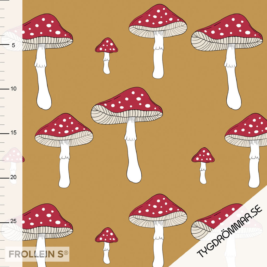 Cotton Jersey - Organic Cotton Jersey - Toadstools - Mustard - Frollein S®