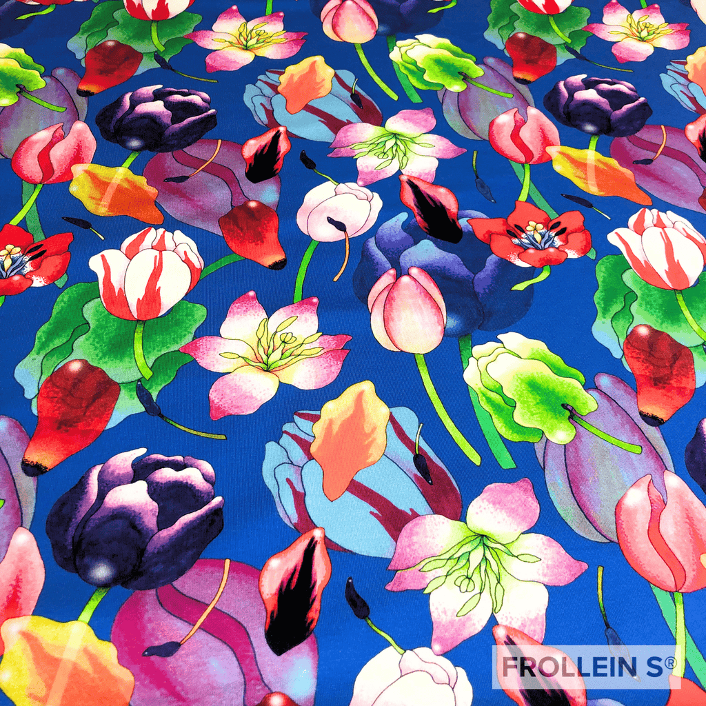 Cotton Jersey - Organic Cotton Jersey - Tulips - Blue - Frollein S®