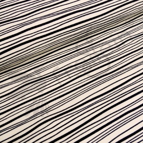 Cotton Jersey - Organic Cotton Jersey - Wavy Stripes - Black - Cream - Frollein S®