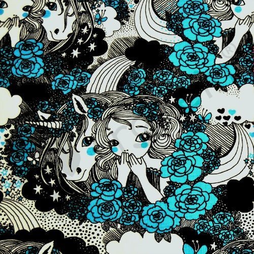 Cotton Jersey - Remnant 14 - inch - Organic Cotton Jersey - Secret Unicorn - Turquoise - Frollein S®