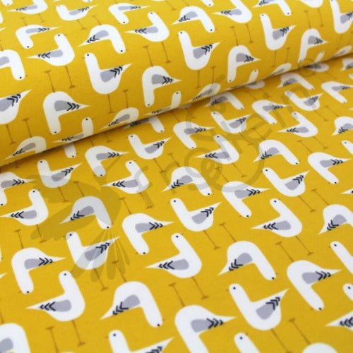 Cotton Jersey - Remnant 27 - inch - Organic Cotton Jersey - Seagulls - Yellow - Frollein S®